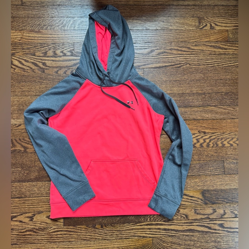 Under Armour Red Gray Pullover Hoodie Athletic Sweatshirt Size M